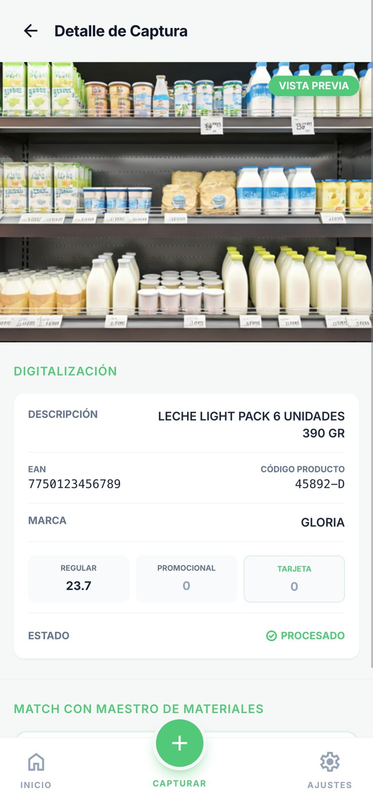 PriceMinder digitalizando un producto y sus precios desde una fotografía de góndola